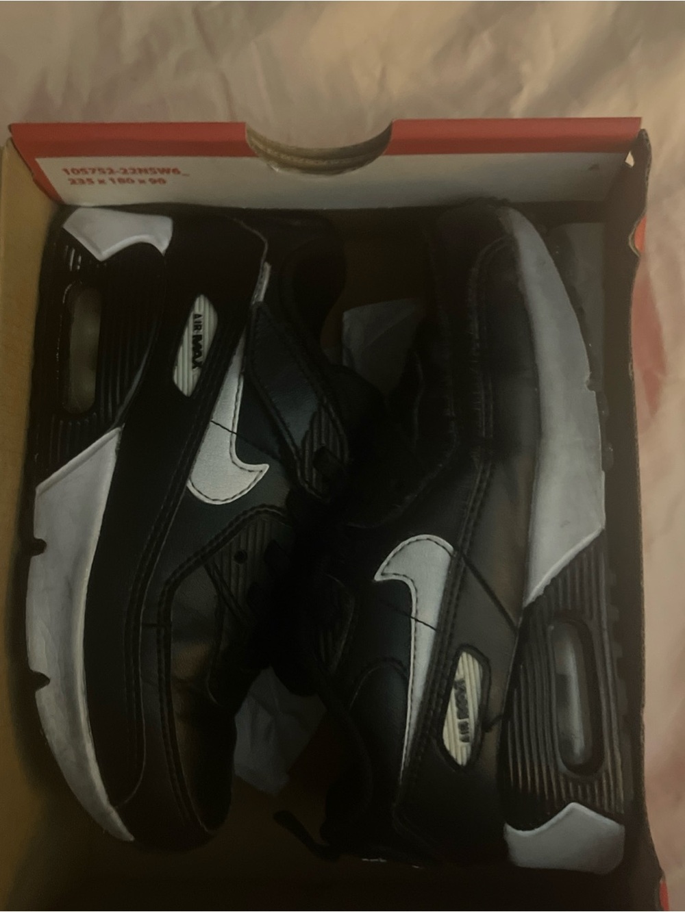 Nike Air Max 90 Shoes Kids Sz 13c Black White Leather Sneakers W/Box HF6357-002